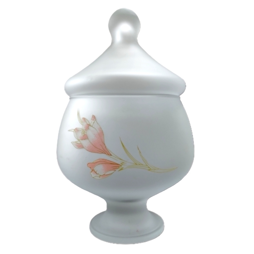 Vintage Paşabahçe Frosted Glass Floral Vanity Jar